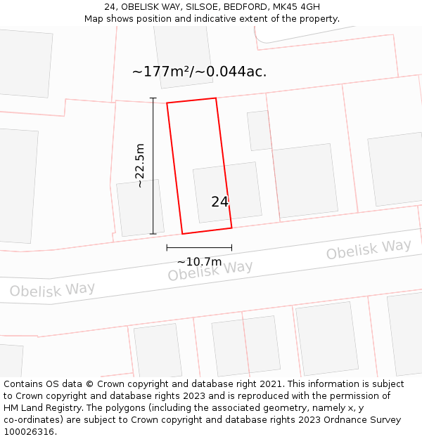 24, OBELISK WAY, SILSOE, BEDFORD, MK45 4GH: Plot and title map