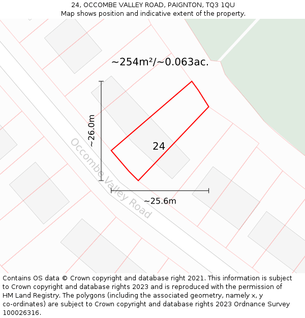 24, OCCOMBE VALLEY ROAD, PAIGNTON, TQ3 1QU: Plot and title map