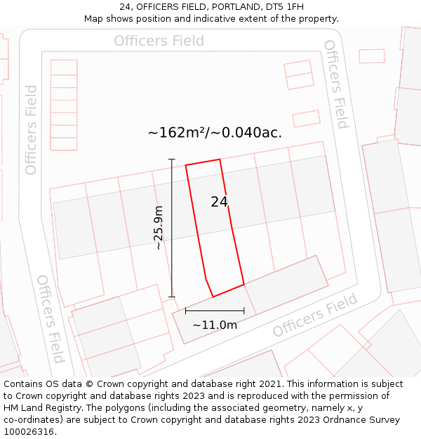 24, OFFICERS FIELD, PORTLAND, DT5 1FH: Plot and title map