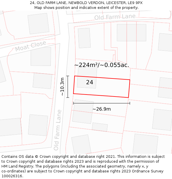 24, OLD FARM LANE, NEWBOLD VERDON, LEICESTER, LE9 9PX: Plot and title map