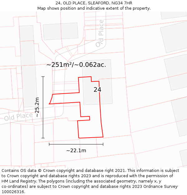 24, OLD PLACE, SLEAFORD, NG34 7HR: Plot and title map