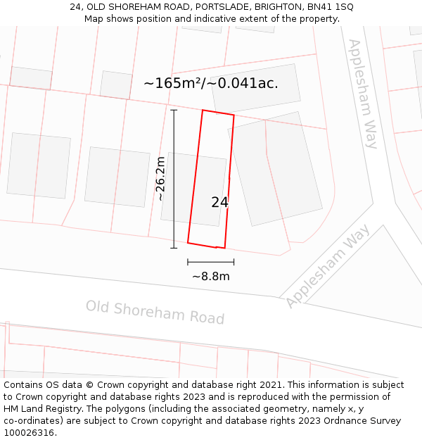 24, OLD SHOREHAM ROAD, PORTSLADE, BRIGHTON, BN41 1SQ: Plot and title map