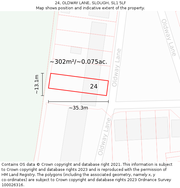 24, OLDWAY LANE, SLOUGH, SL1 5LF: Plot and title map