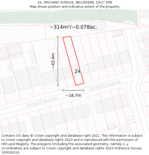 24, ORCHARD AVENUE, BELVEDERE, DA17 5PB: Plot and title map