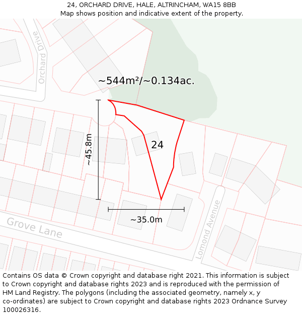 24, ORCHARD DRIVE, HALE, ALTRINCHAM, WA15 8BB: Plot and title map