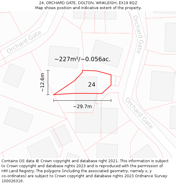 24, ORCHARD GATE, DOLTON, WINKLEIGH, EX19 8QZ: Plot and title map