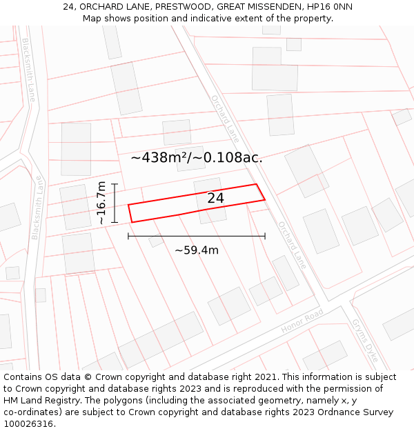 24, ORCHARD LANE, PRESTWOOD, GREAT MISSENDEN, HP16 0NN: Plot and title map