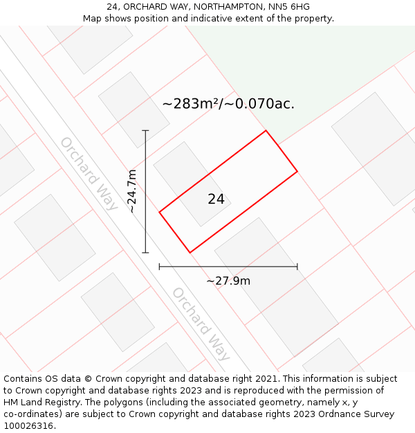 24, ORCHARD WAY, NORTHAMPTON, NN5 6HG: Plot and title map