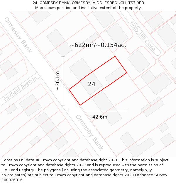 24, ORMESBY BANK, ORMESBY, MIDDLESBROUGH, TS7 9EB: Plot and title map