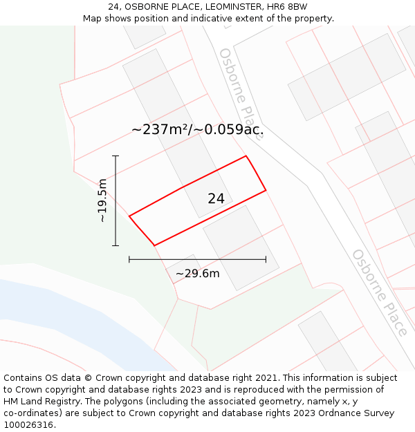 24, OSBORNE PLACE, LEOMINSTER, HR6 8BW: Plot and title map