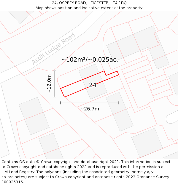 24, OSPREY ROAD, LEICESTER, LE4 1BQ: Plot and title map