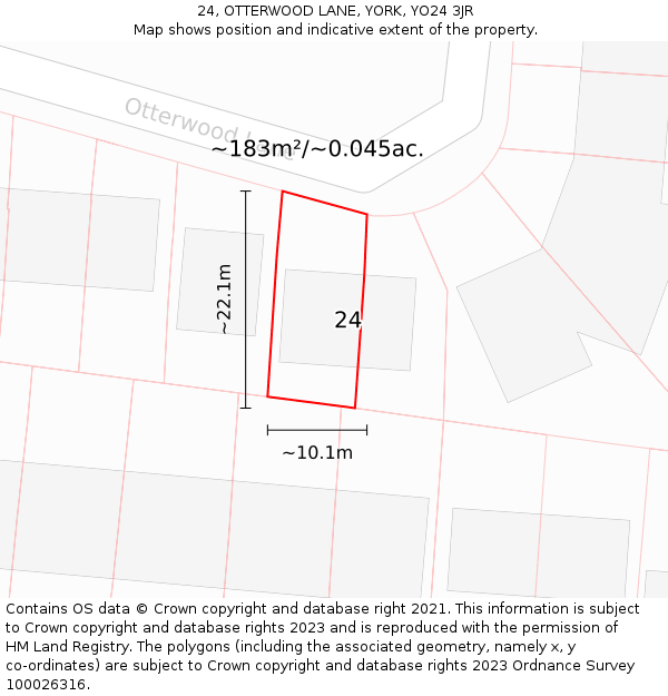 24, OTTERWOOD LANE, YORK, YO24 3JR: Plot and title map