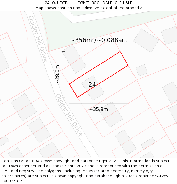 24, OULDER HILL DRIVE, ROCHDALE, OL11 5LB: Plot and title map