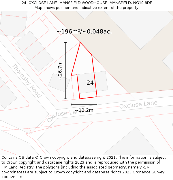 24, OXCLOSE LANE, MANSFIELD WOODHOUSE, MANSFIELD, NG19 8DF: Plot and title map