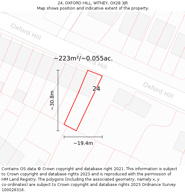 24, OXFORD HILL, WITNEY, OX28 3JR: Plot and title map