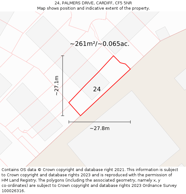 24, PALMERS DRIVE, CARDIFF, CF5 5NR: Plot and title map