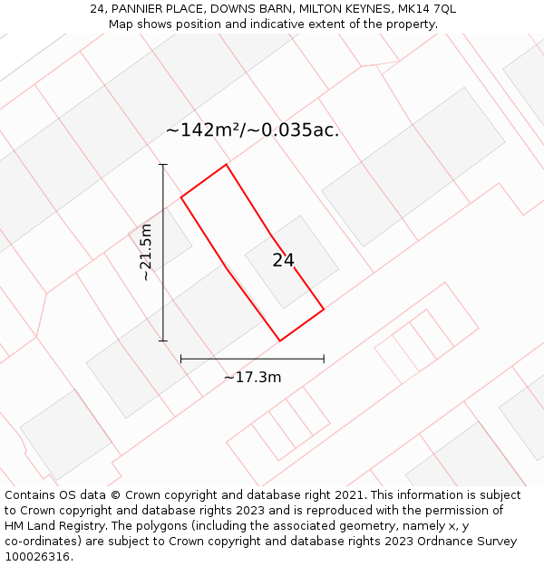 24, PANNIER PLACE, DOWNS BARN, MILTON KEYNES, MK14 7QL: Plot and title map