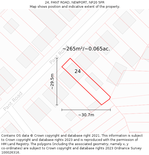 24, PANT ROAD, NEWPORT, NP20 5PR: Plot and title map