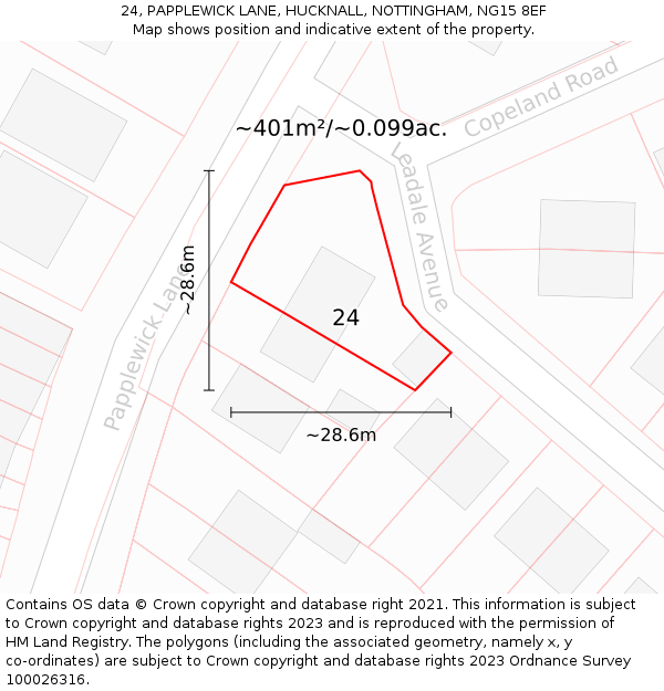 24, PAPPLEWICK LANE, HUCKNALL, NOTTINGHAM, NG15 8EF: Plot and title map