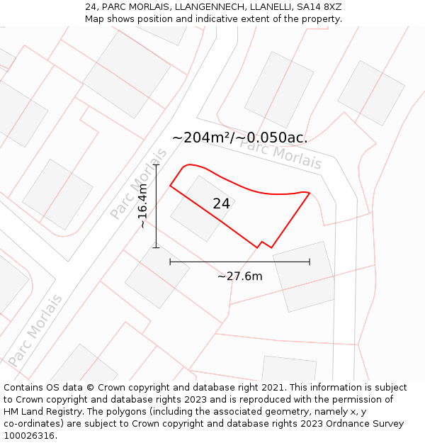 24, PARC MORLAIS, LLANGENNECH, LLANELLI, SA14 8XZ: Plot and title map