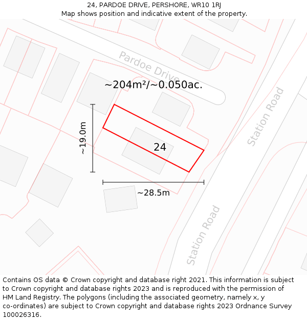 24, PARDOE DRIVE, PERSHORE, WR10 1RJ: Plot and title map