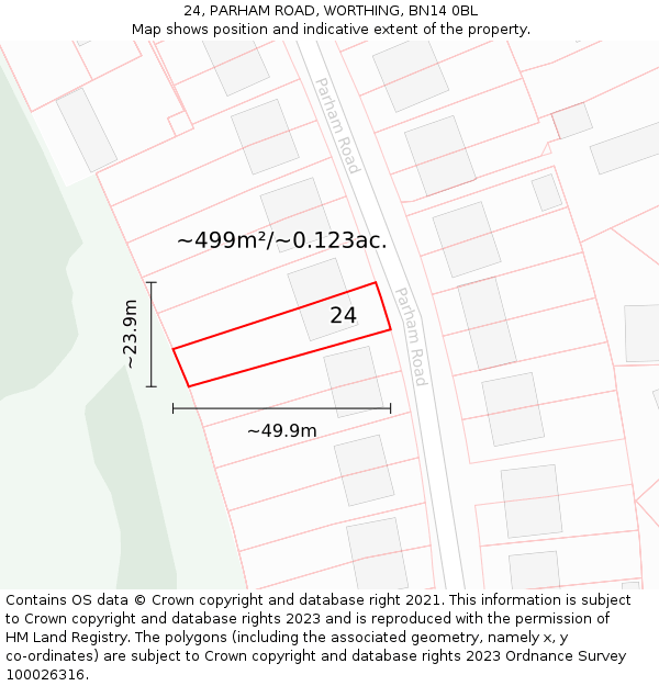 24, PARHAM ROAD, WORTHING, BN14 0BL: Plot and title map