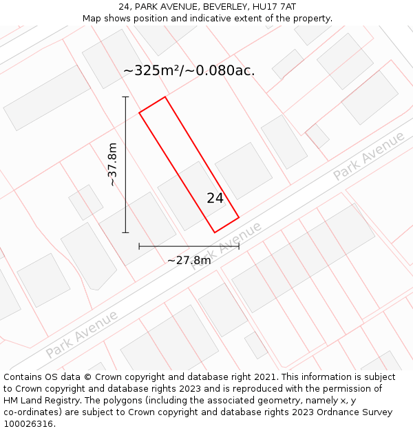 24, PARK AVENUE, BEVERLEY, HU17 7AT: Plot and title map