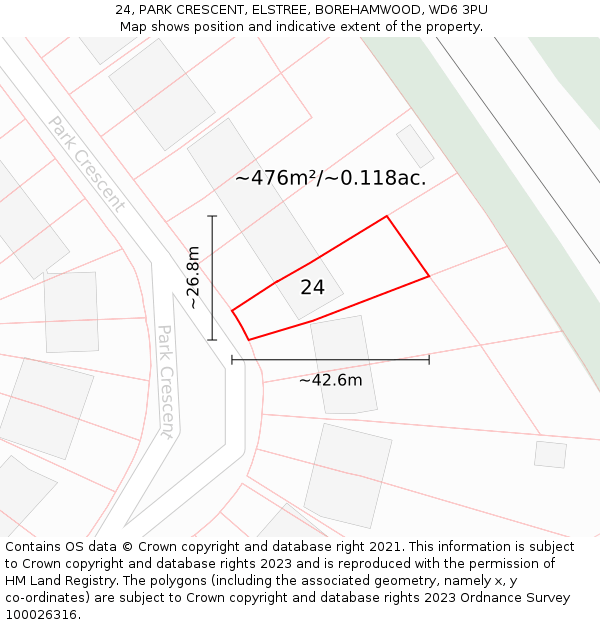 24, PARK CRESCENT, ELSTREE, BOREHAMWOOD, WD6 3PU: Plot and title map