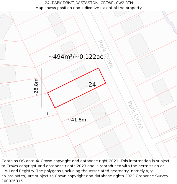 24, PARK DRIVE, WISTASTON, CREWE, CW2 8EN: Plot and title map