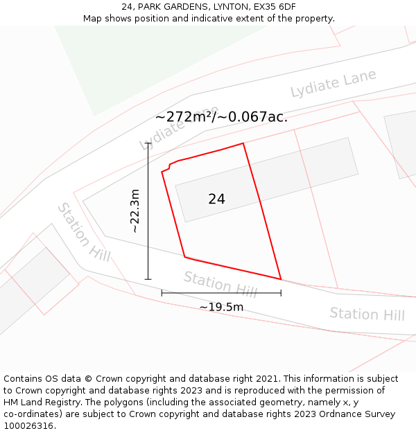 24, PARK GARDENS, LYNTON, EX35 6DF: Plot and title map