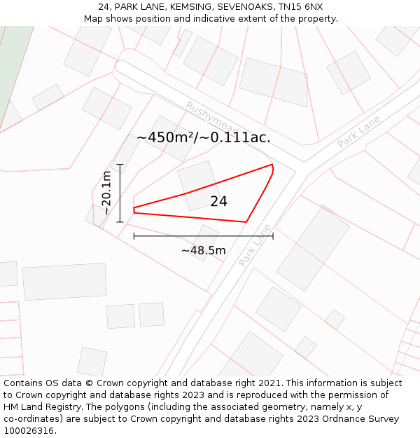 24, PARK LANE, KEMSING, SEVENOAKS, TN15 6NX: Plot and title map