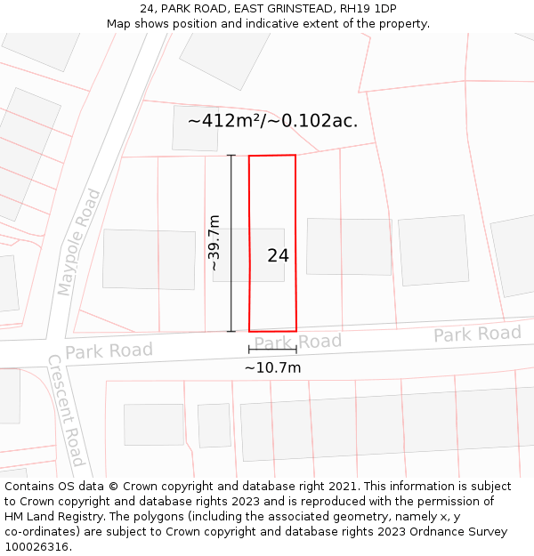 24, PARK ROAD, EAST GRINSTEAD, RH19 1DP: Plot and title map