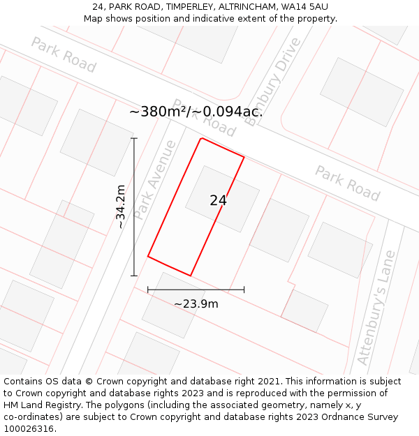 24, PARK ROAD, TIMPERLEY, ALTRINCHAM, WA14 5AU: Plot and title map