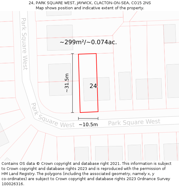 24, PARK SQUARE WEST, JAYWICK, CLACTON-ON-SEA, CO15 2NS: Plot and title map