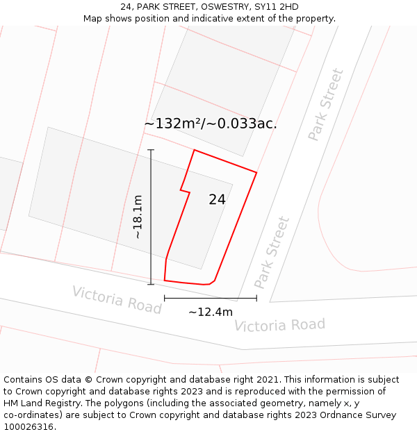 24, PARK STREET, OSWESTRY, SY11 2HD: Plot and title map