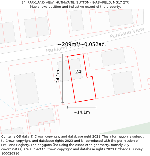 24, PARKLAND VIEW, HUTHWAITE, SUTTON-IN-ASHFIELD, NG17 2TR: Plot and title map