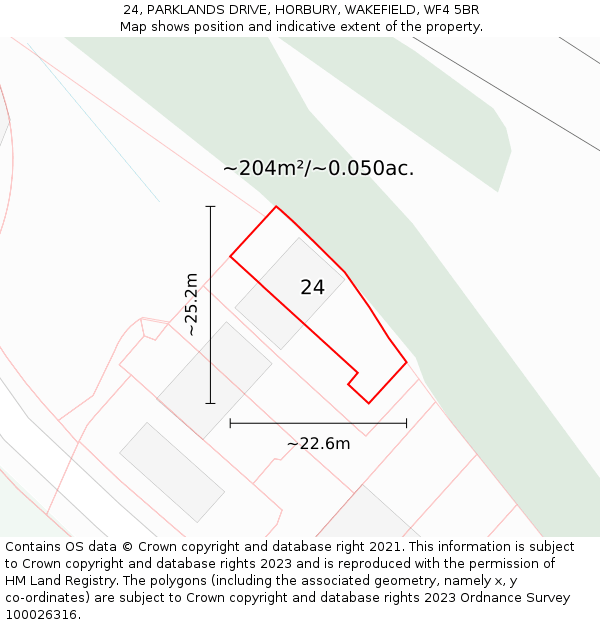 24, PARKLANDS DRIVE, HORBURY, WAKEFIELD, WF4 5BR: Plot and title map