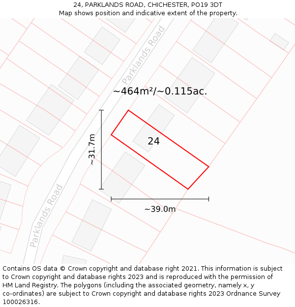 24, PARKLANDS ROAD, CHICHESTER, PO19 3DT: Plot and title map