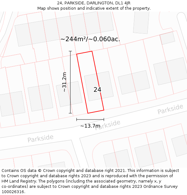 24, PARKSIDE, DARLINGTON, DL1 4JR: Plot and title map