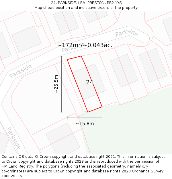 24, PARKSIDE, LEA, PRESTON, PR2 1YS: Plot and title map