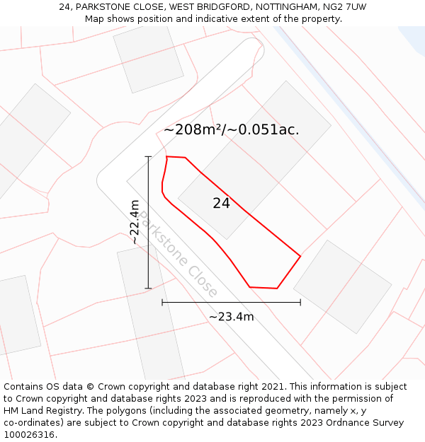 24, PARKSTONE CLOSE, WEST BRIDGFORD, NOTTINGHAM, NG2 7UW: Plot and title map