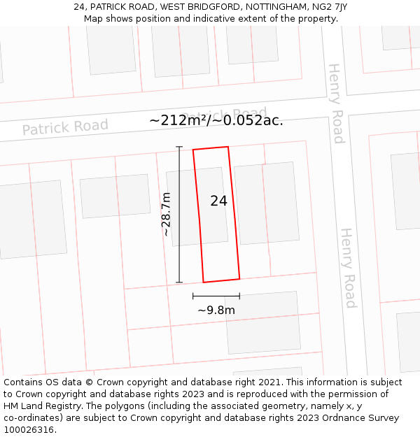 24, PATRICK ROAD, WEST BRIDGFORD, NOTTINGHAM, NG2 7JY: Plot and title map