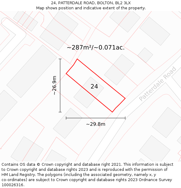 24, PATTERDALE ROAD, BOLTON, BL2 3LX: Plot and title map