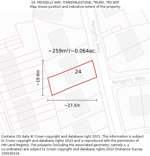 24, PENGELLY WAY, THREEMILESTONE, TRURO, TR3 6DP: Plot and title map