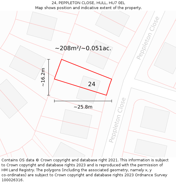 24, PEPPLETON CLOSE, HULL, HU7 0EL: Plot and title map