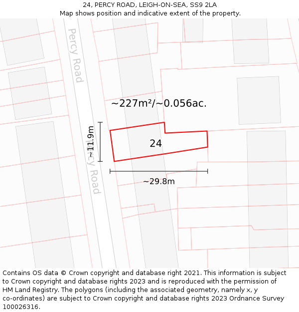 24, PERCY ROAD, LEIGH-ON-SEA, SS9 2LA: Plot and title map