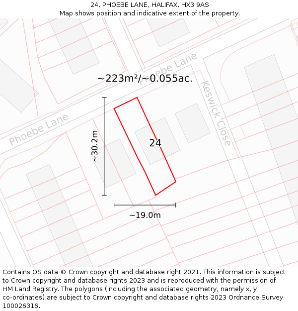 24, PHOEBE LANE, HALIFAX, HX3 9AS: Plot and title map