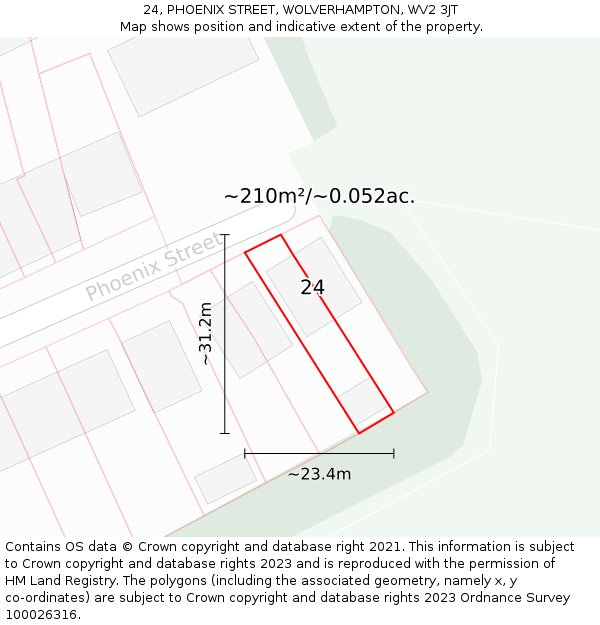 24, PHOENIX STREET, WOLVERHAMPTON, WV2 3JT: Plot and title map