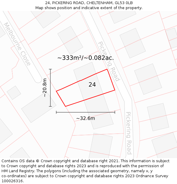 24, PICKERING ROAD, CHELTENHAM, GL53 0LB: Plot and title map