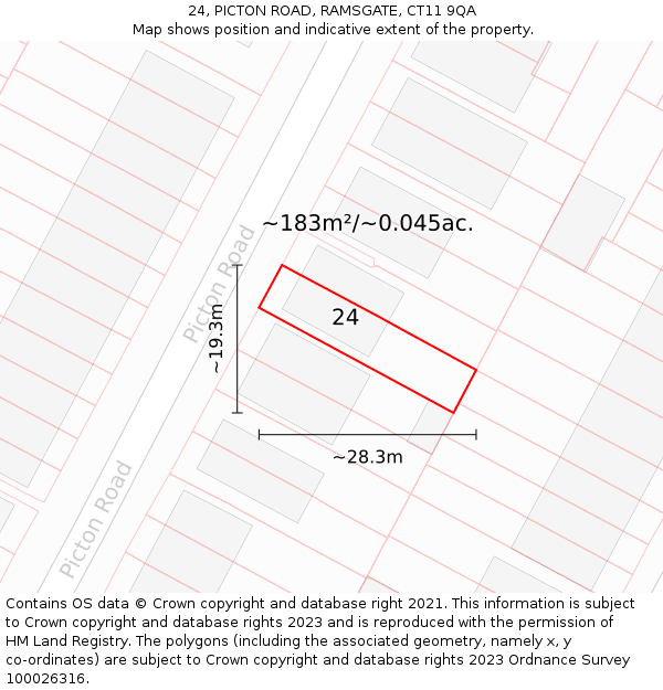 24, PICTON ROAD, RAMSGATE, CT11 9QA: Plot and title map